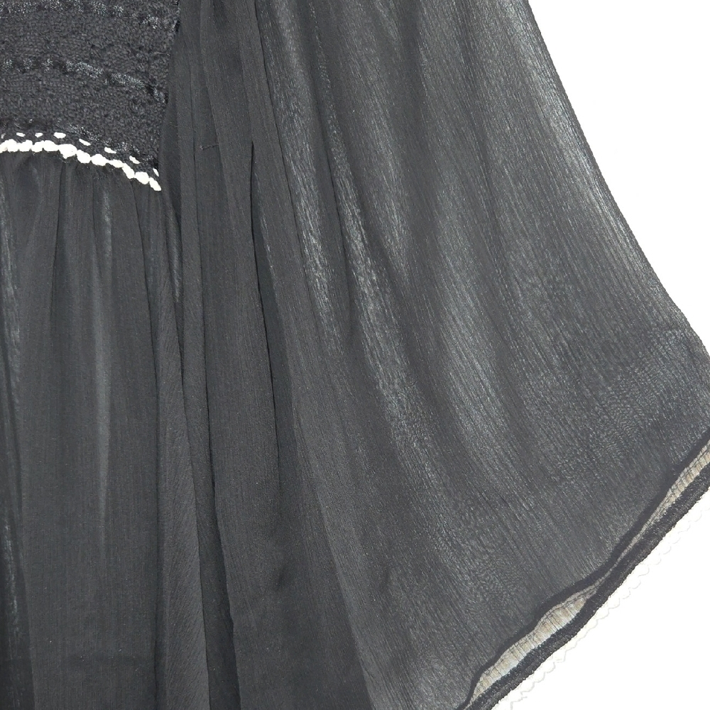 Black Sheer Boho Whimsigoth Fairycore Witchy Tunic Top w/Cream Crochet Trim - Picture 4 of 7